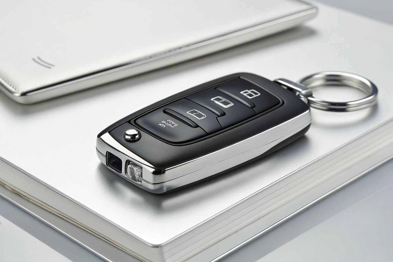 Professional modern car key with remote buttons on a clean background