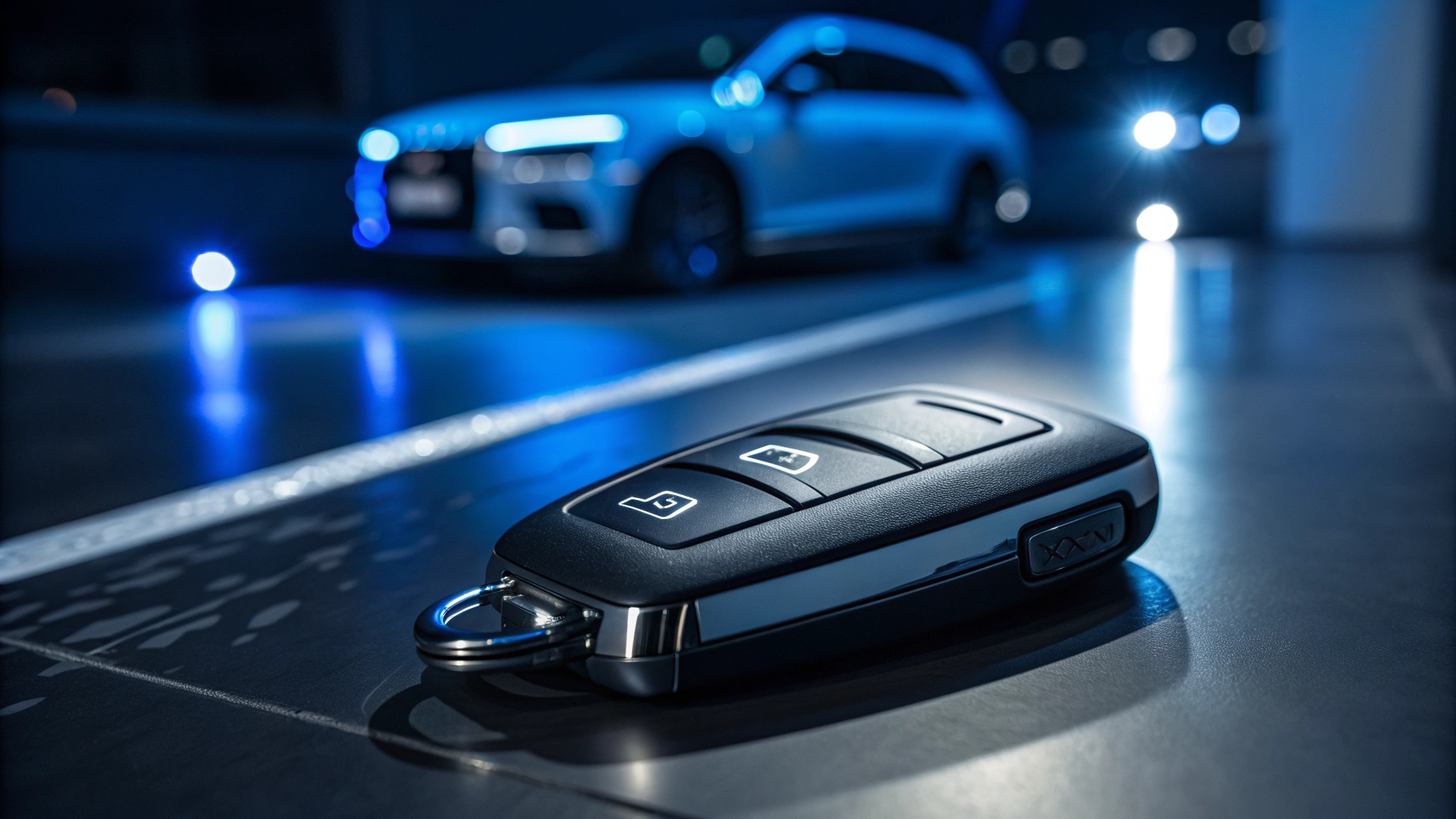Premium automotive car key replacement service in London, dark navy theme